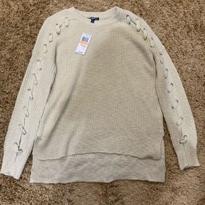 Tan Knit Tied Sleeved Sweater